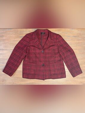 Talbots Red and Black Plaid Classic Blazer